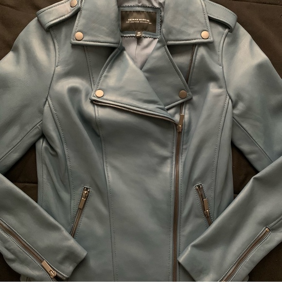 Neiman Marcus The Leather Collection Blue Leather Jacket XS worn once like New - Picture 6 of 16